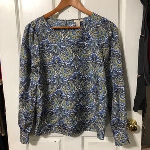 J. Crew 100% Silk Paisley Long Sleeve Blouse